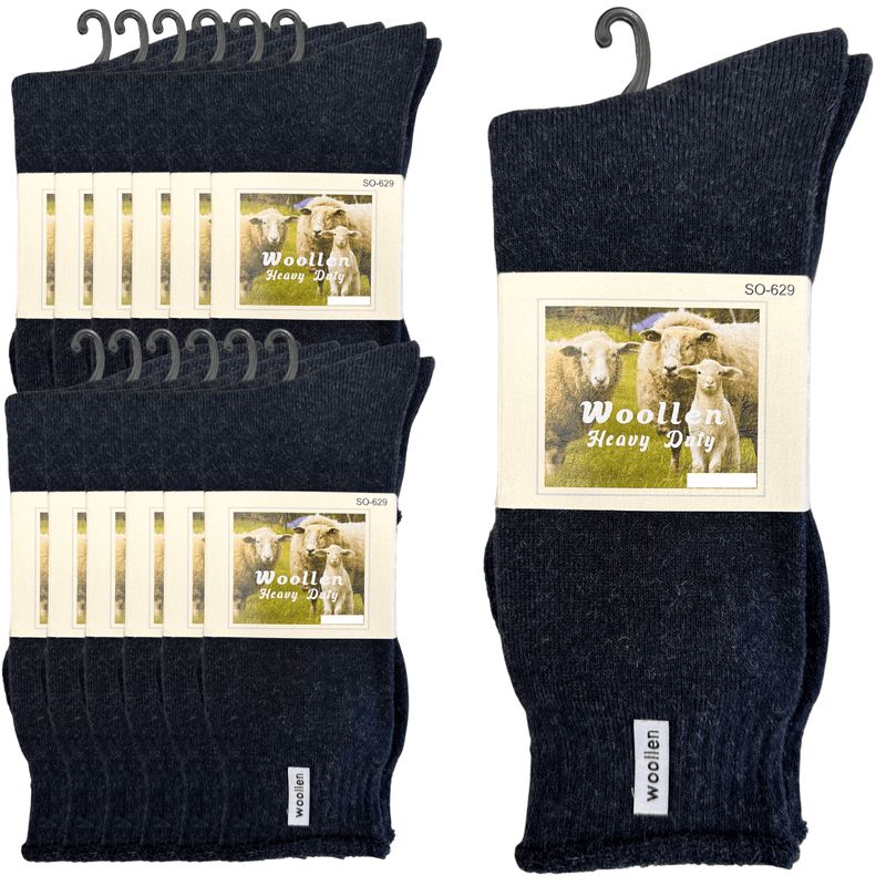 24 Pairs Premium Mens Wool Heavy Duty Thick Work Socks Cushion Woolen - Navy Payday Deals