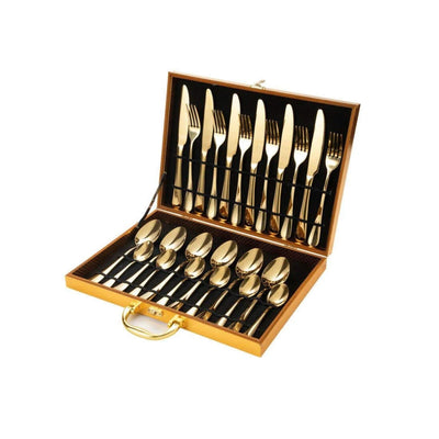 24 Piece Gold Cutlery Set - Stainless Steel Flatware Knife Fork Spoon Gift Box