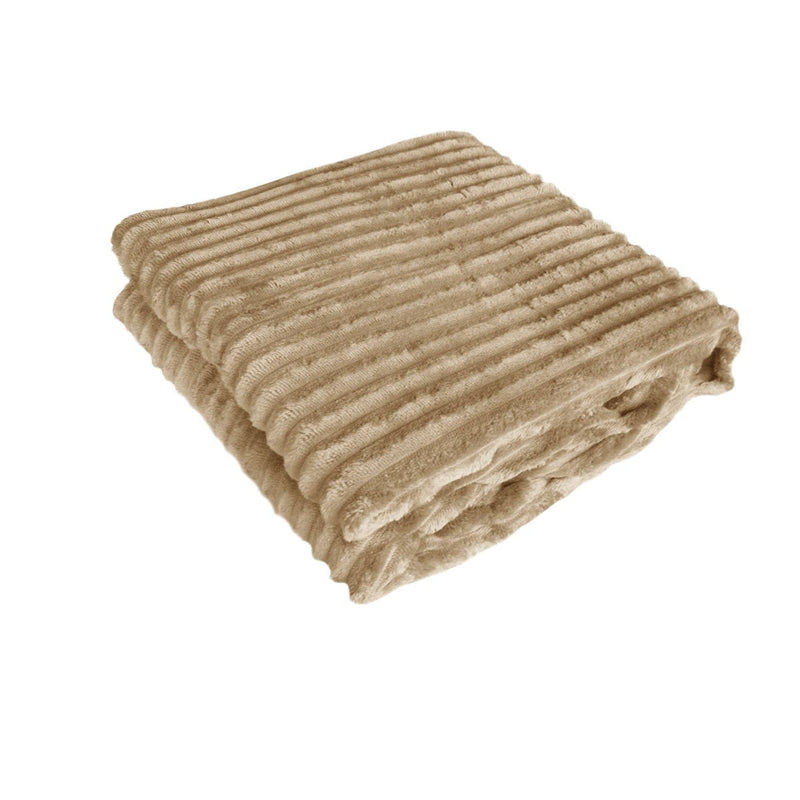 240GSM Corduroy Striped Throw Rug Latte Payday Deals