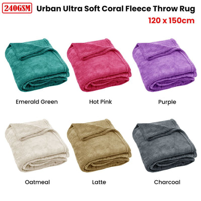 240GSM Urban Ultra Soft Coral Fleece Throw Rug 120 x 150cm Charcoal Payday Deals
