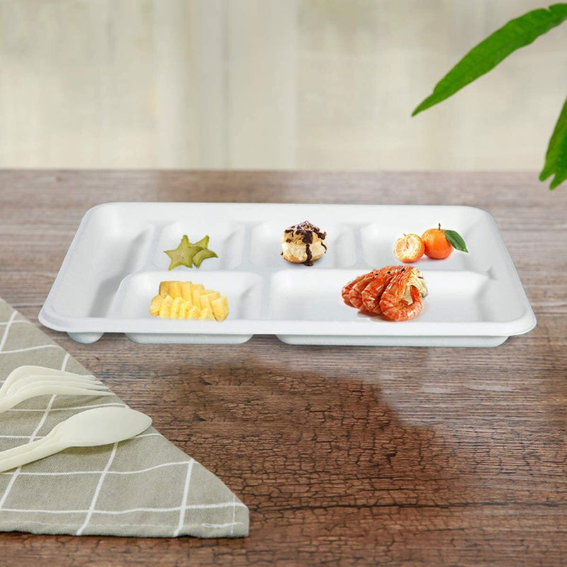 240pcs Sugarcane Bagasse 6 Compartment Lunch Paper Tray Plates 32x22cm (12.5" x 8.6") Bulk Payday Deals