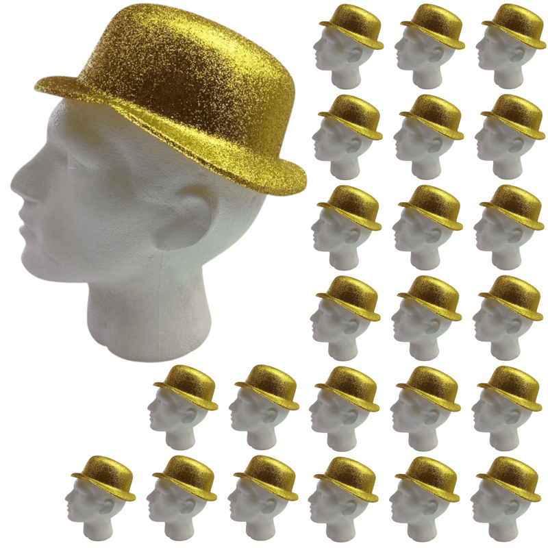 24x GLITTER BOWLER HAT Fancy Party Plastic Costume Cap Fun Dress Up Sparkle BULK Payday Deals