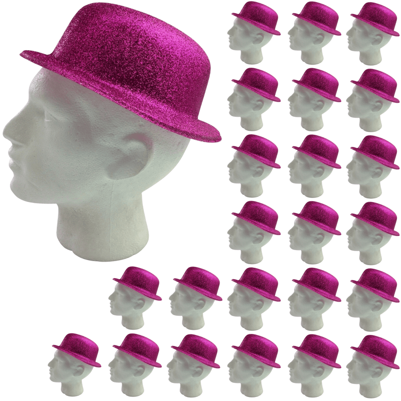 24x GLITTER BOWLER HAT Fancy Party Plastic Costume Cap Fun Dress Up Sparkle BULK Payday Deals