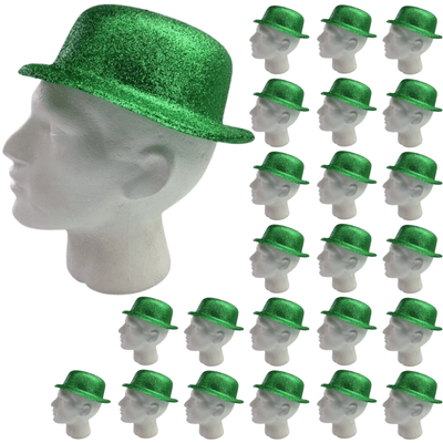 24x GLITTER BOWLER HAT Fancy Party Plastic Costume Cap Fun Dress Up Sparkle BULK Payday Deals