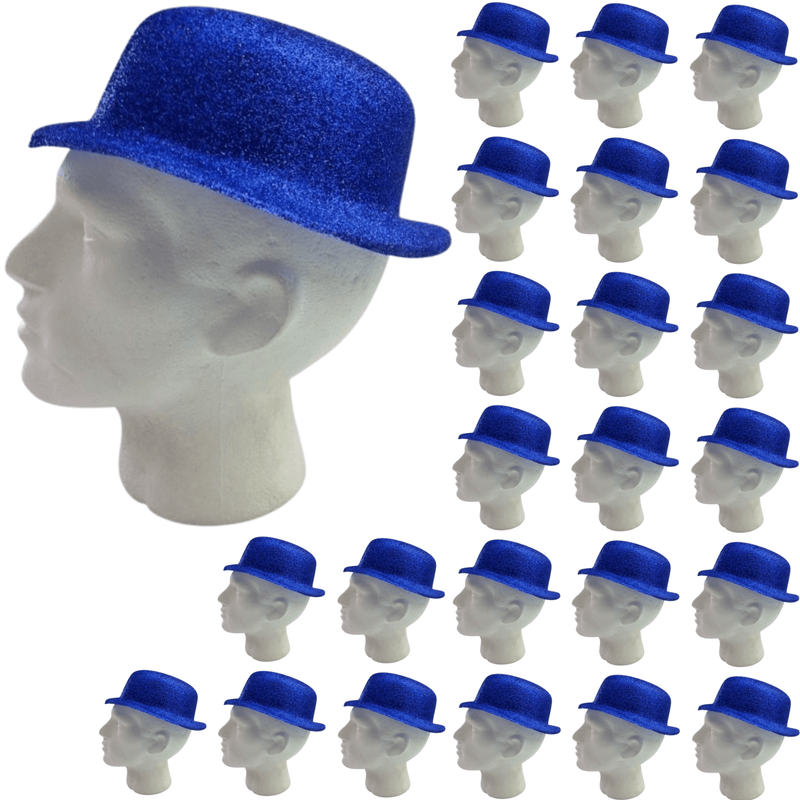 24x GLITTER BOWLER HAT Fancy Party Plastic Costume Cap Fun Dress Up Sparkle BULK Payday Deals