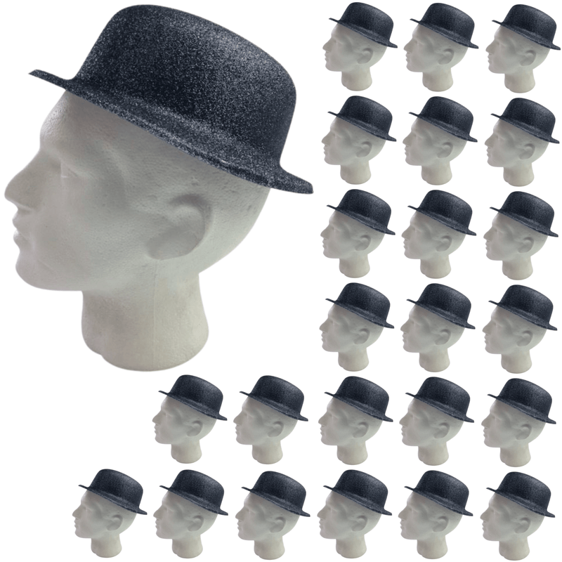 24x GLITTER BOWLER HAT Fancy Party Plastic Costume Cap Fun Dress Up Sparkle BULK Payday Deals