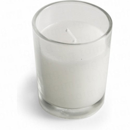 25 White Wax Clear Glass Holder Votive Candle - Wedding Event Centrepiece Table Decoration Payday Deals