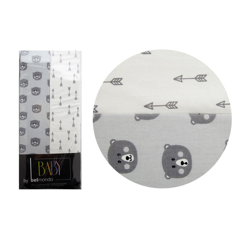 250TC Bears &amp; Arrows 2 Pack Fitted Cot Sheets 70 x 130 x 19 cm Payday Deals