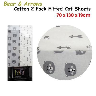 250TC Bears &amp; Arrows 2 Pack Fitted Cot Sheets 70 x 130 x 19 cm Payday Deals