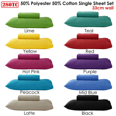 280TC 50% Polyester 50% Cotton Sheet Set Single Purple Payday Deals