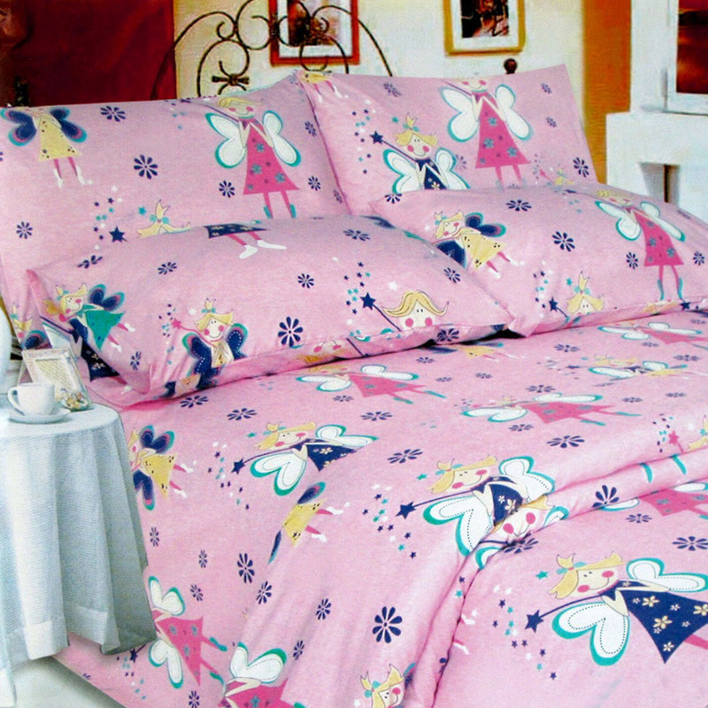 280TC Easy Care Kids Polyester Cotton Printed Quilt Cover Set Pink Fairies Single Payday Deals