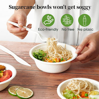 288pcs Disposable Sugarcane Bagasse Round Bowls - 18cm (450ml) - Bulk Payday Deals