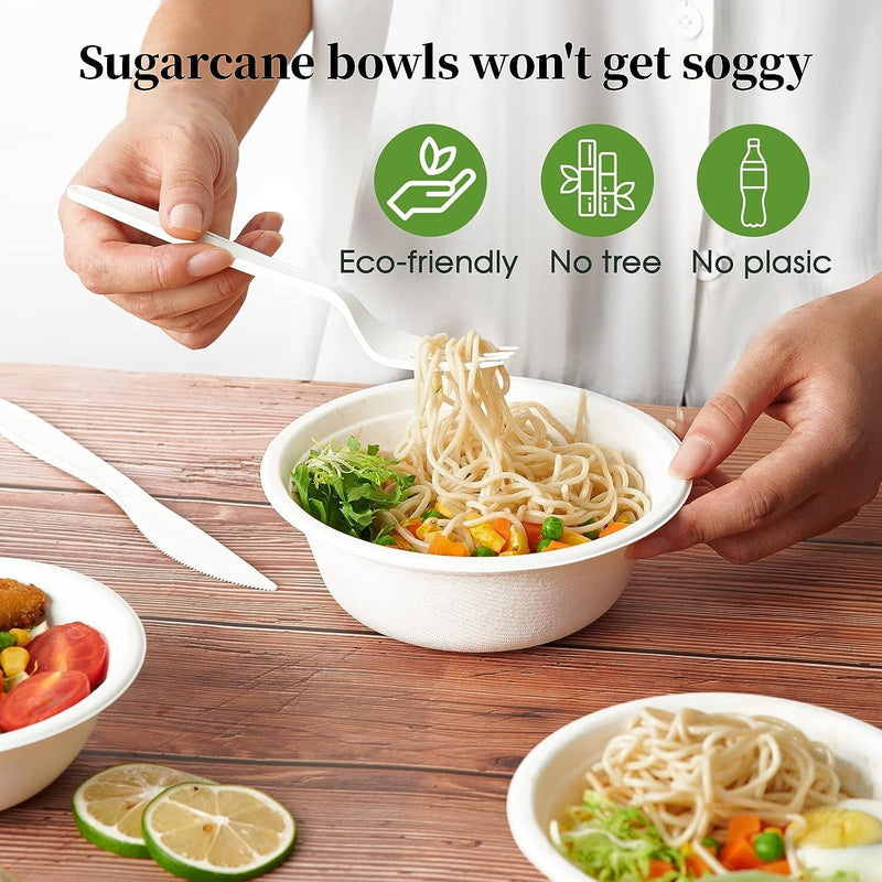 288pcs Disposable Sugarcane Bagasse Round Bowls - 18cm (450ml) - Bulk Payday Deals