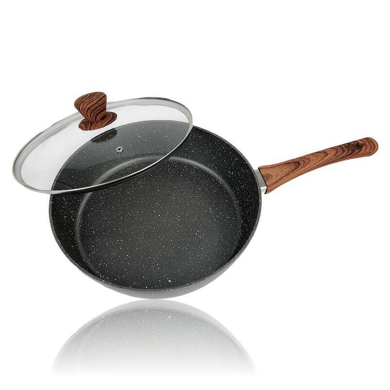 28cm Marble Non-Stick Sautepan Frypan Wok w/Lid Cookware Kitchen Payday Deals