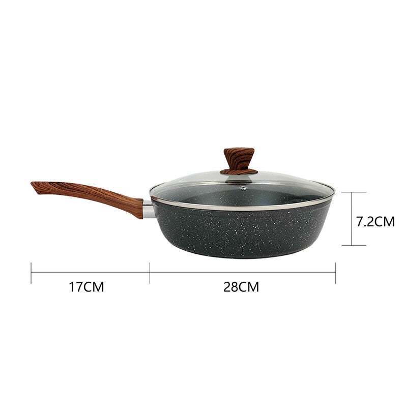 28cm Marble Non-Stick Sautepan Frypan Wok w/Lid Cookware Kitchen Payday Deals