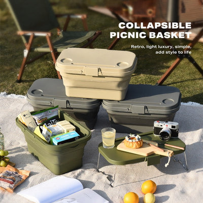 2IN1 Portable Folding Picnic Basket Tour Storage Baskets Outdoor Basket With Lid Payday Deals