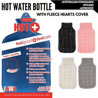 2L HOT WATER BOTTLE with Knit Sparkles Cover Winter Warm Natural Rubber Bag Payday Deals