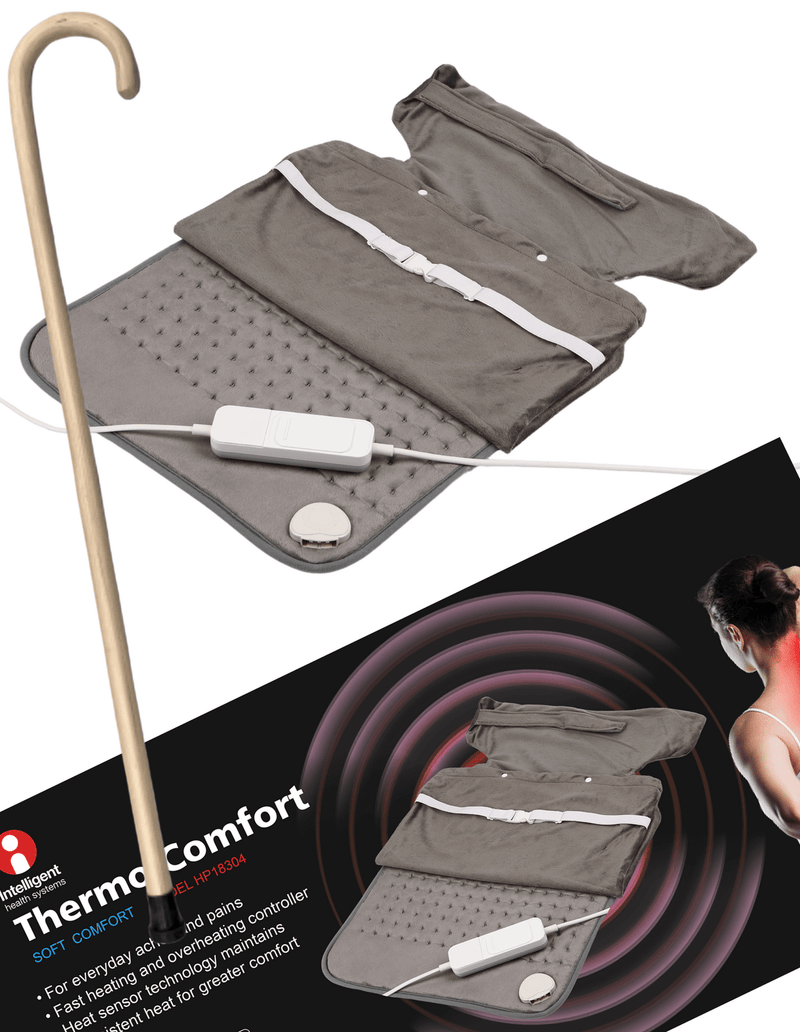 2pc Set 93cm Wooden Walking Stick Cane + Thermo Comfort Heat Pad Electric Relief Payday Deals