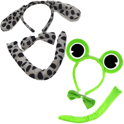 2pc Set Animal Headband w Bow Tail Dog + Frog Ears Hair Costume Halloween Party Payday Deals