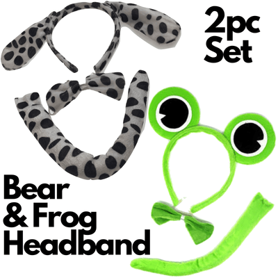 2pc Set Animal Headband w Bow Tail Dog + Frog Ears Hair Costume Halloween Party Payday Deals