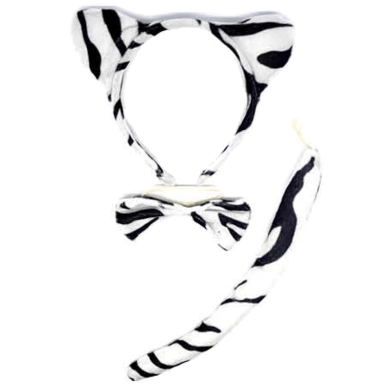 2pc Set Animal Headband w Bow Tail Rabbit + Zebra Ears Costume Halloween Party Payday Deals