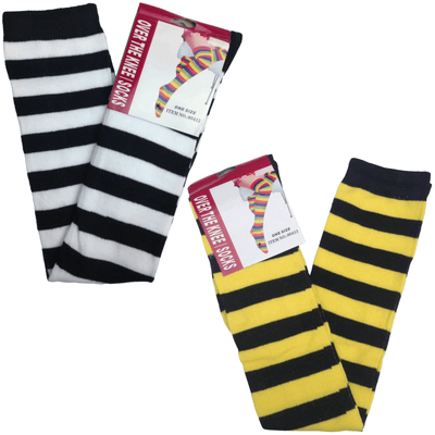 2pc Set Over The Knee Socks Striped Black White Yellow High Thigh Long Stocking Payday Deals