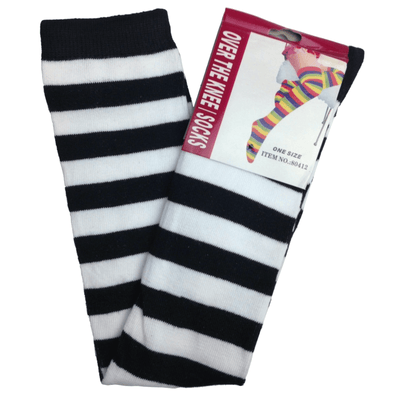 2pc Set Over The Knee Socks Striped Black White Yellow High Thigh Long Stocking Payday Deals