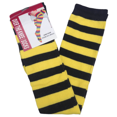 2pc Set Over The Knee Socks Striped Black White Yellow High Thigh Long Stocking Payday Deals