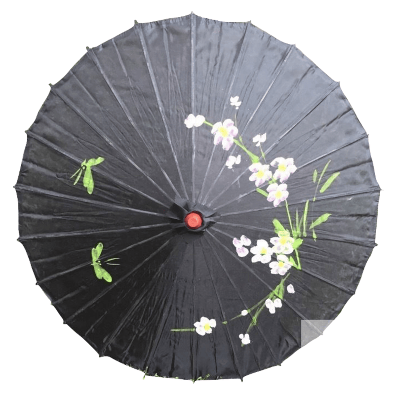 2pc Set Parasol Umbrella Black + White Chinese Japanese Bamboo Flower Pattern Payday Deals