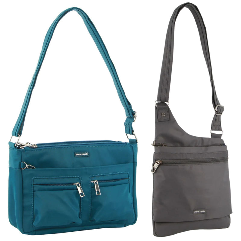 2Pc Set Pierre Cardin Anti-Theft Cross Body Bags Slash Proof - Turquoise & Grey Payday Deals