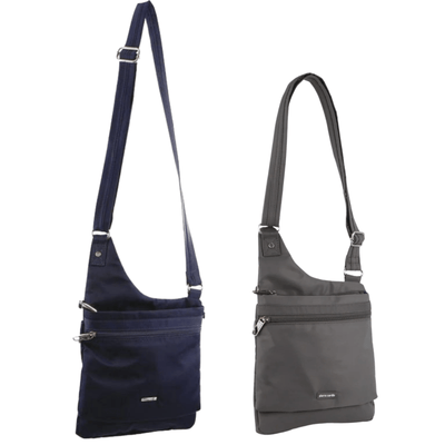 2Pc Set Pierre Cardin RFID Cross Body Bag Anti-Theft Slash Proof - Navy and Grey Payday Deals