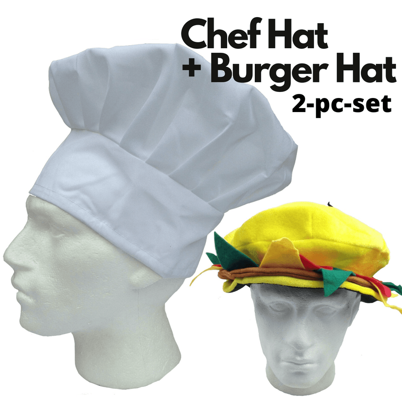 2pcs Set Chefs Hat Baker Cap + Burger Hat Funny Halloween Costume Party Accessory Payday Deals