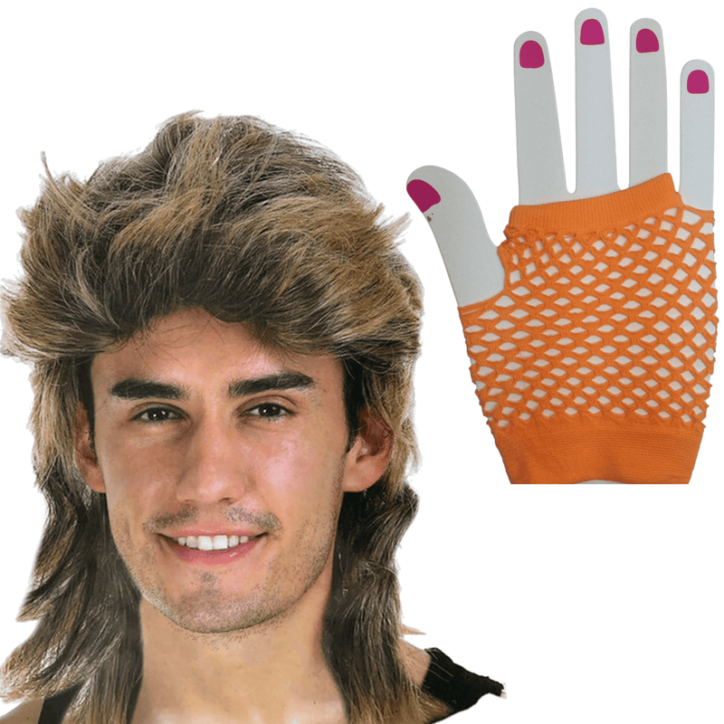 2Pcs Set Golden Blonde Bullet Wig + Fishnet Gloves 70s 80s Womens Costume Party Payday Deals