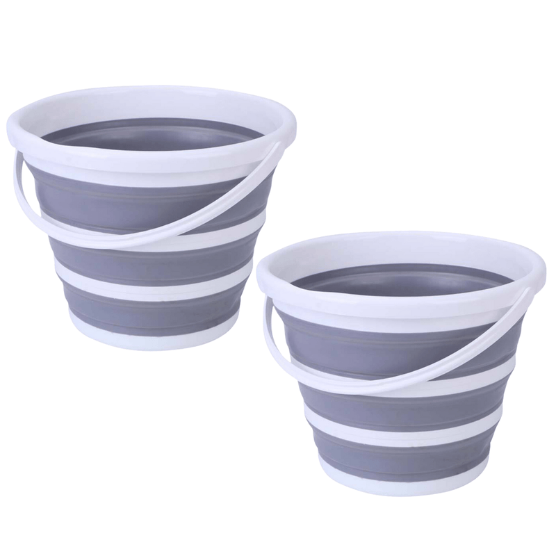 2x 10L Foldable Collapsible Bucket Silicone Hiking/Camping/Fishing - Grey/White Payday Deals