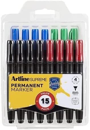 2x 15pcs (30pcs Total) Artline Supreme Permanent Markers - Assorted Colours Payday Deals