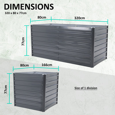 2X 2-in-1 Raised Garden Bed Galvanised Steel Planter 320 x 80 x 77cm GREY Payday Deals