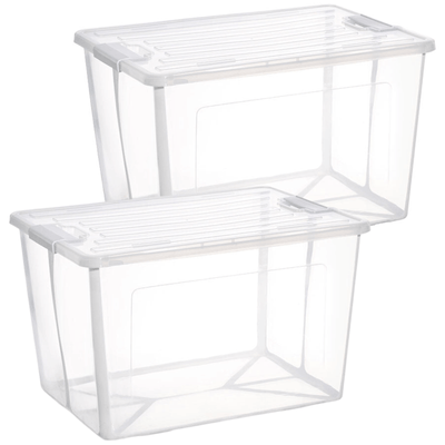 2x 37 Litre Modular Clear Foldable Storage Box with Lid Plastic Tub Collapsible