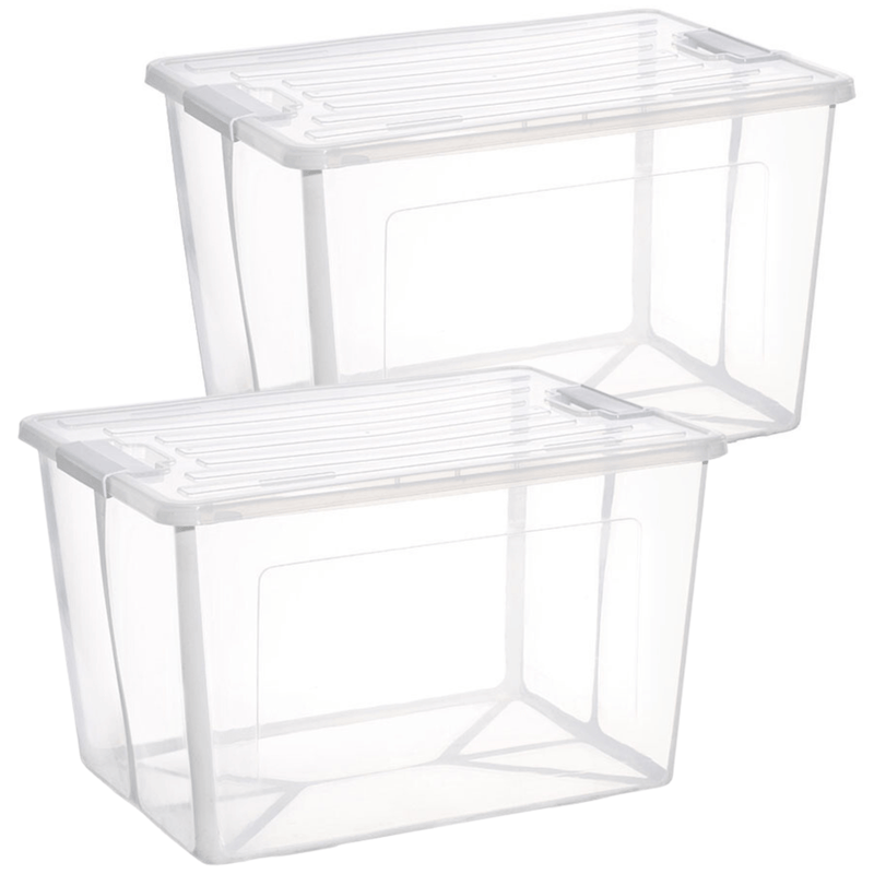 2x 37 Litre Modular Clear Foldable Storage Box with Lid Plastic Tub Collapsible Payday Deals