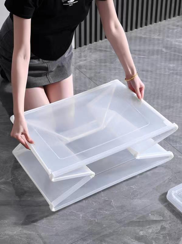 2x 37 Litre Modular Clear Foldable Storage Box with Lid Plastic Tub Collapsible Payday Deals