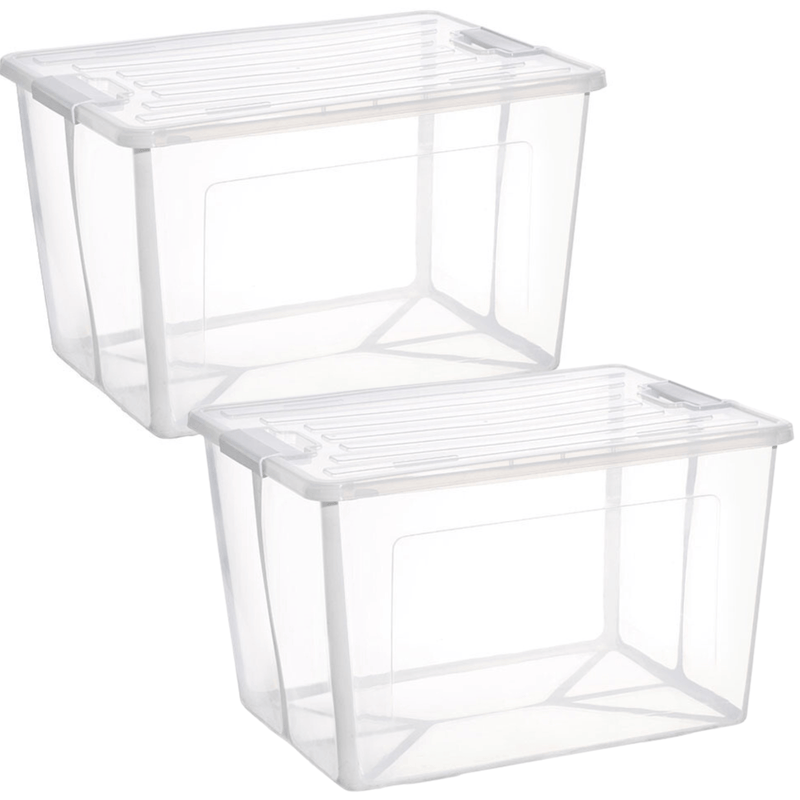 2x 57 Litre Modular Clear Foldable Storage Box with Lid Plastic Tub Collapsible Payday Deals