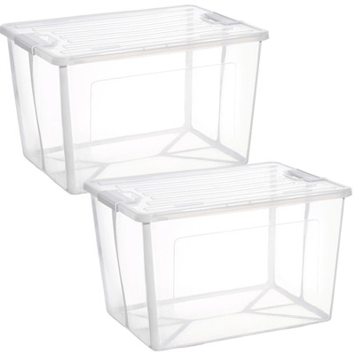 2x 57 Litre Modular Clear Foldable Storage Box with Lid Plastic Tub Collapsible Payday Deals