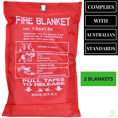 2x Australian FIRE BLANKET Fibre Glass Safety House Caravan Emergency 1m x 1m Payday Deals