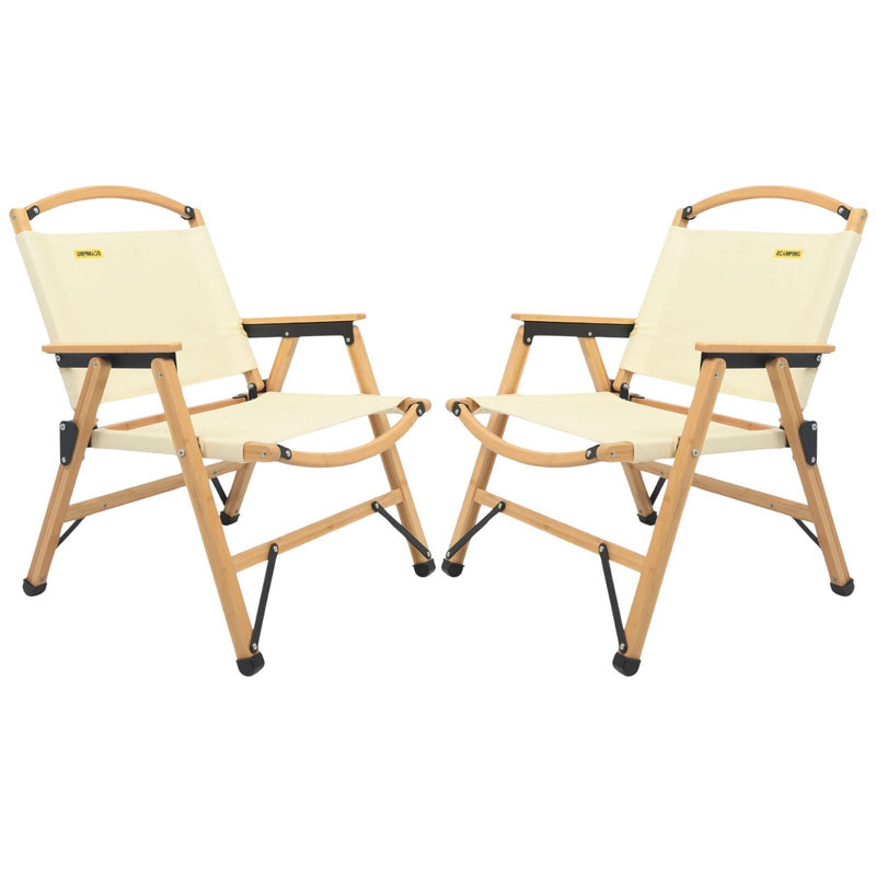 2x Bamboo Canvas Foldable Outdoor Camping Chair Wooden Picnic Park - Khaki/Beige Payday Deals