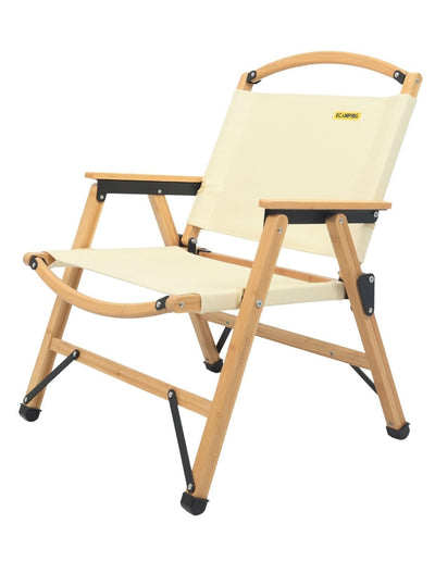 2x Bamboo Canvas Foldable Outdoor Camping Chair Wooden Picnic Park - Khaki/Beige Payday Deals