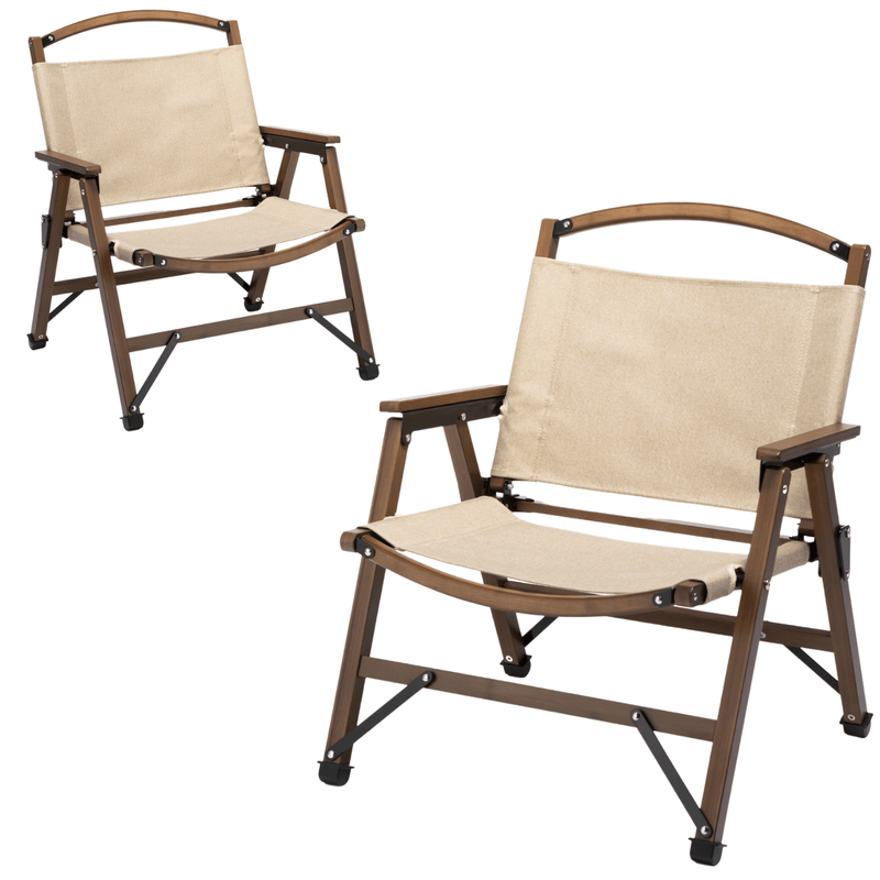 2x Bamboo Foldable Outdoor Camping Chair Wooden Travel Picnic Park Folding - Khaki/Beige Payday Deals