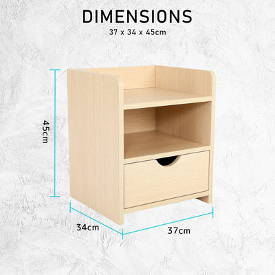 2X Bedside Table Side Storage Cabinet Nightstand Bedroom 1 Drawer 2 Shelf LARK OAK Payday Deals