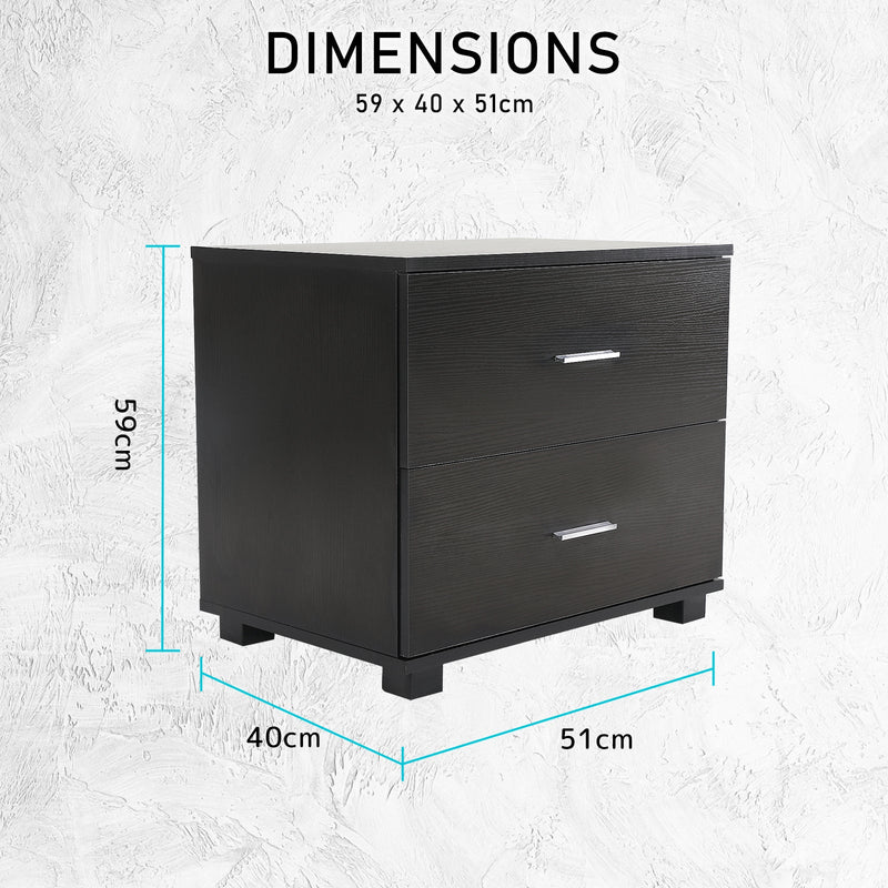 2X Bedside Table Side Storage Cabinet Nightstand Bedroom 2 Drawer ETTA BLACK Payday Deals