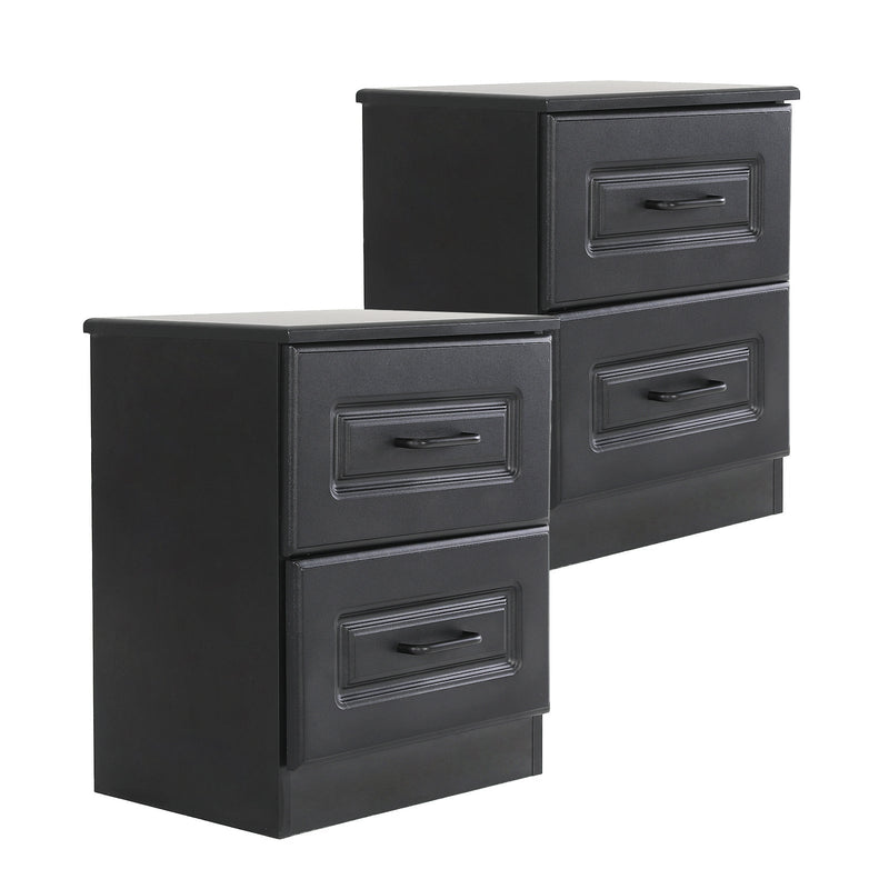 2X Bedside Table Side Storage Cabinet Nightstand Bedroom 2 Drawer KEVA BLACK Payday Deals