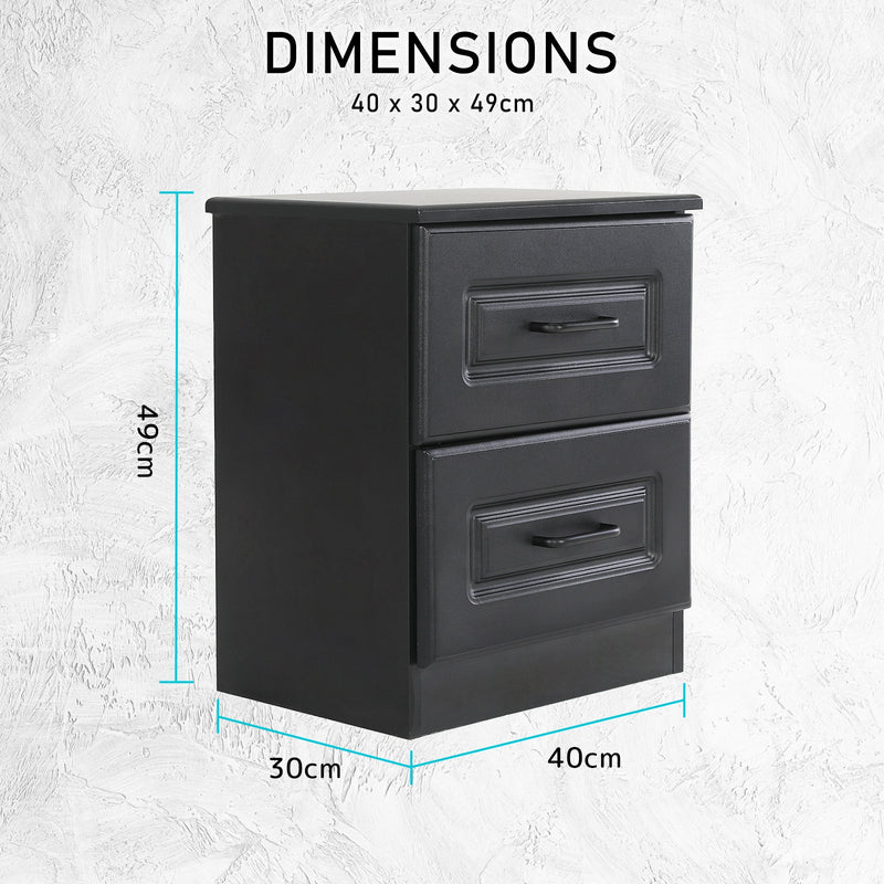 2X Bedside Table Side Storage Cabinet Nightstand Bedroom 2 Drawer KEVA BLACK Payday Deals