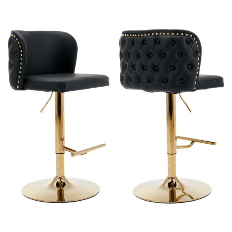 2x Faux Leather Golden Base Swivel Bar Stools- Black Payday Deals